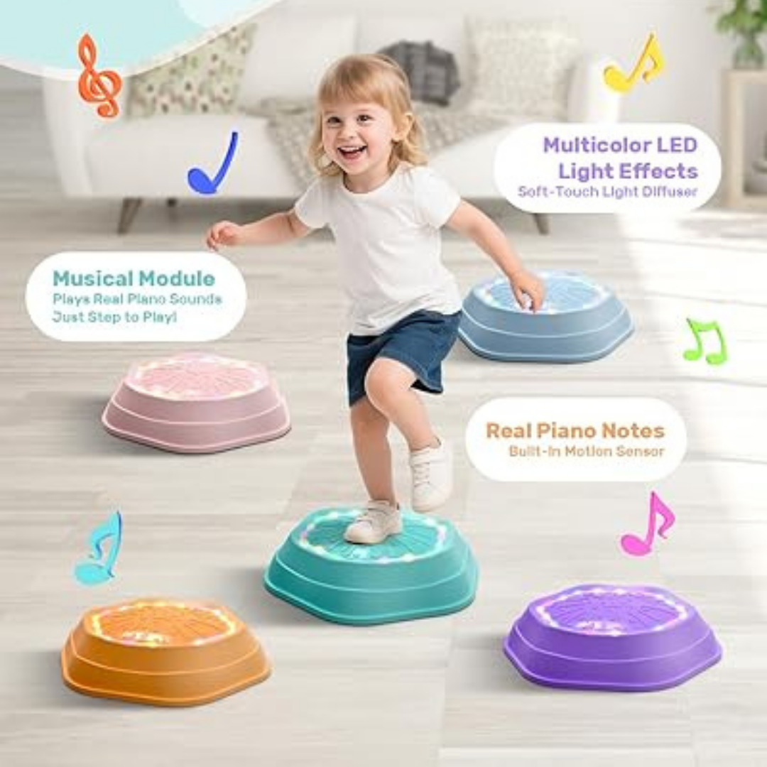 HOMERO  Interactive Balance Musical Light Up Stepping Stones - Set 5 Pcs