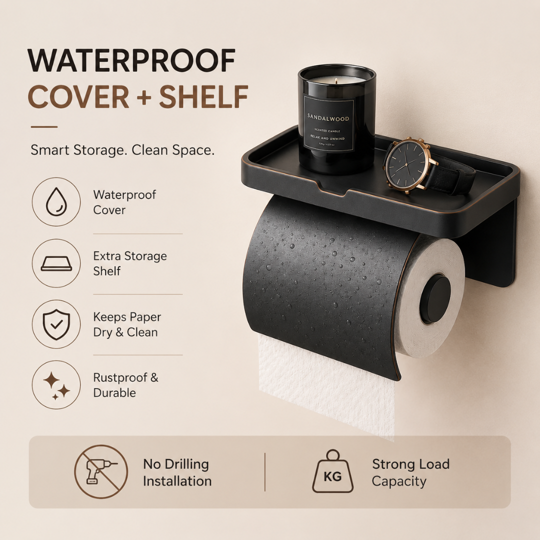 Premium Wall Mounted Toilet Paper Holder Waterproof Shelf