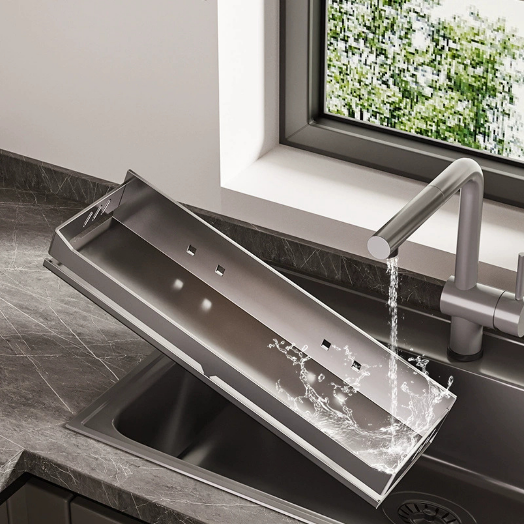 HOMERO Multi-Purpose Stainless Steel Wall Mounted Spice Rack with Hooks - 60cm