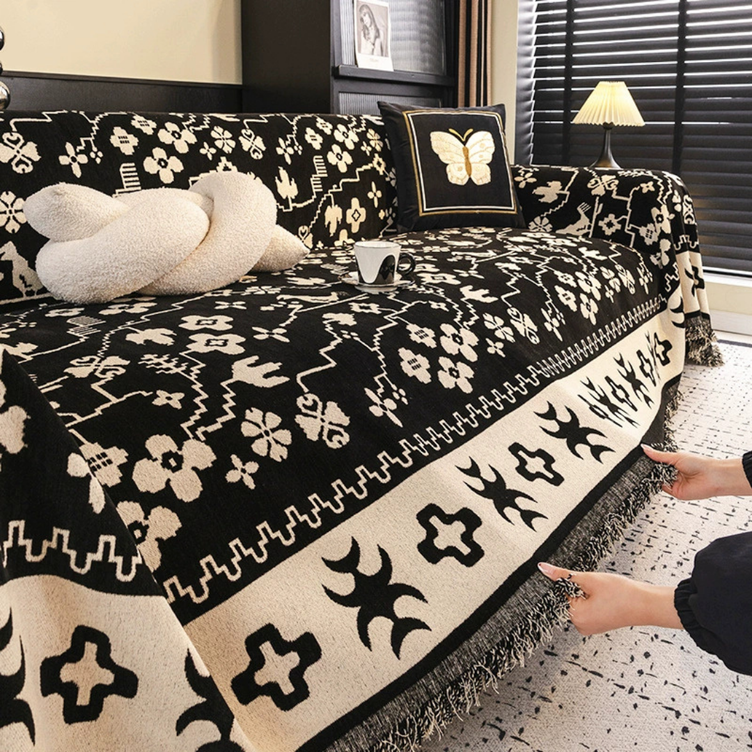 Premium Chenille Jacquard Throw Sofa Cover with Floral Pattern