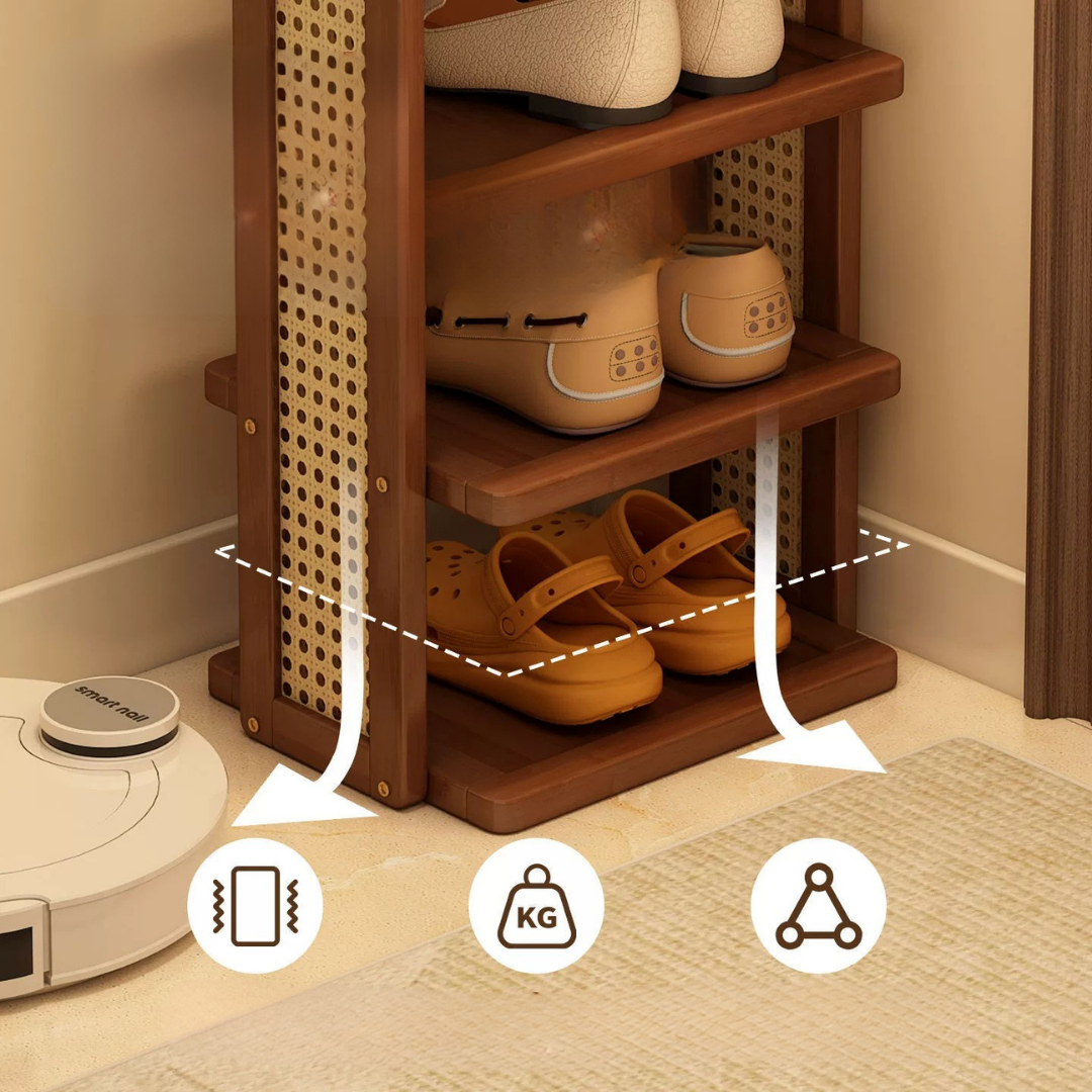 HOMERO Elegant Rattan Bamboo Multi-Layer Space-Saving Shoe Rack