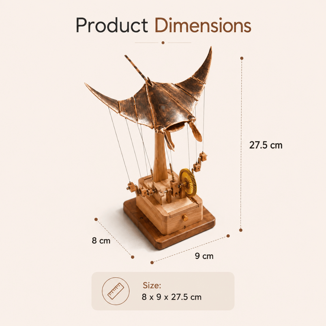Handcrafted Wooden Manta Ray Automation Kinetic Art Sculpture