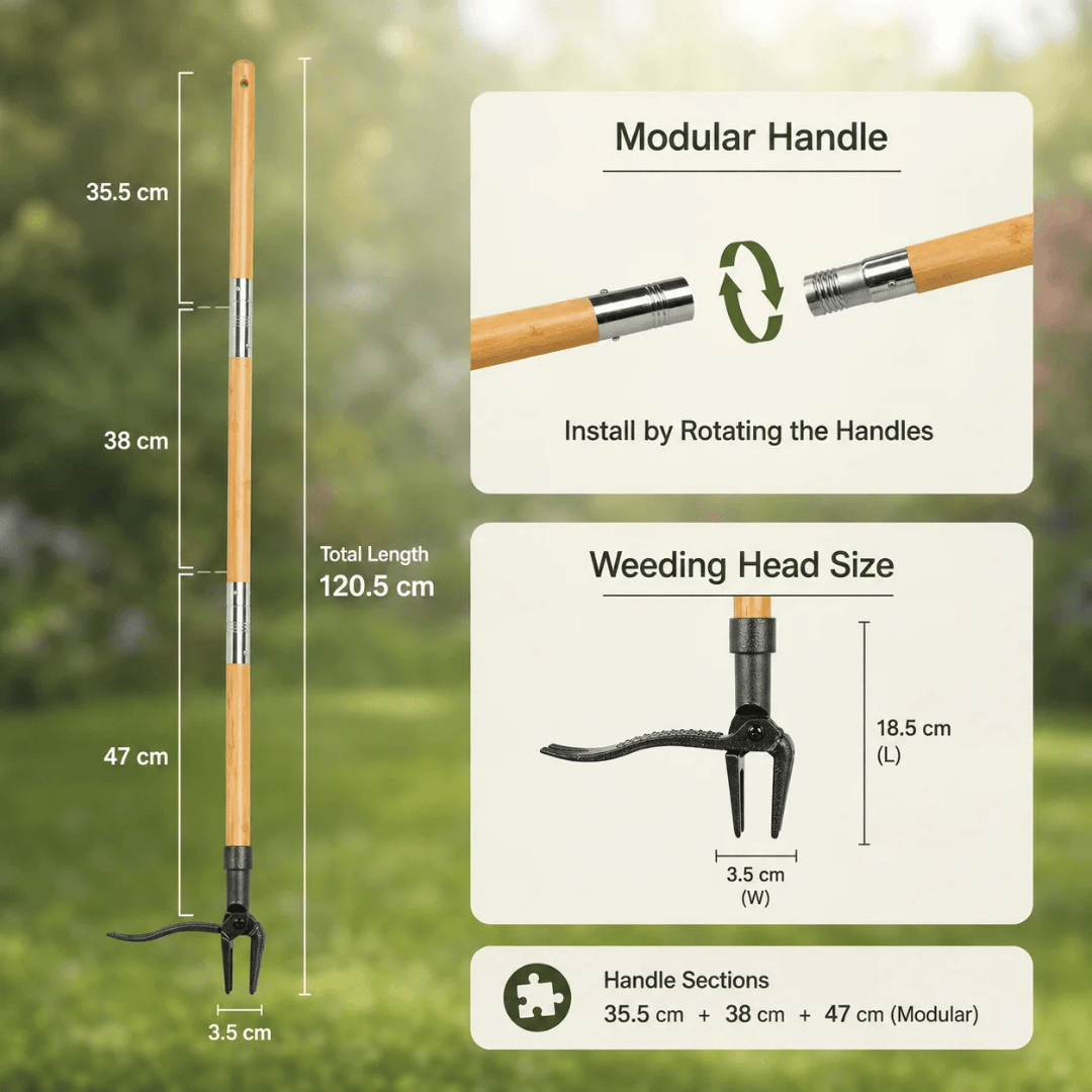 HOMERO Long Handle Steel Weeding Tool with Efficient 4-Claw Design