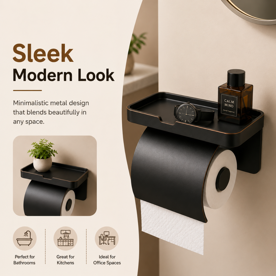 Premium Wall Mounted Toilet Paper Holder Waterproof Shelf