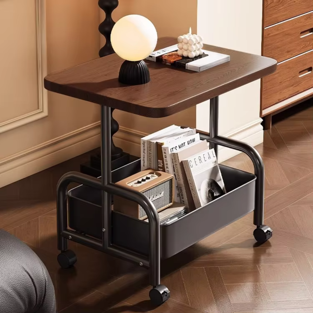 2-Tier Multi Purpose Utility Trolley Table with 360° Wheels