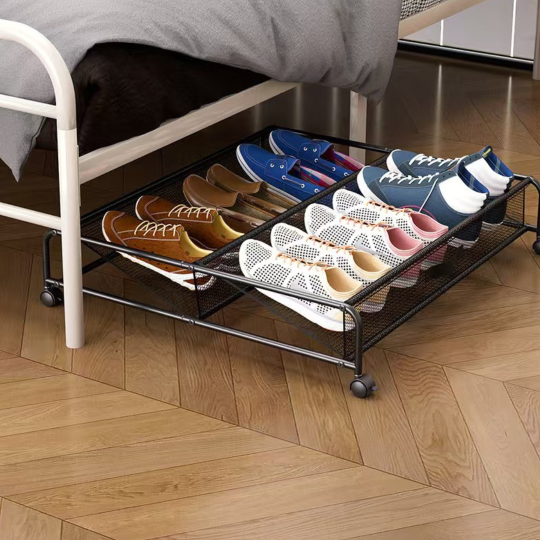 Rolling Under Bed Shoe Storage Organizer with Breathable Mesh and Wheels