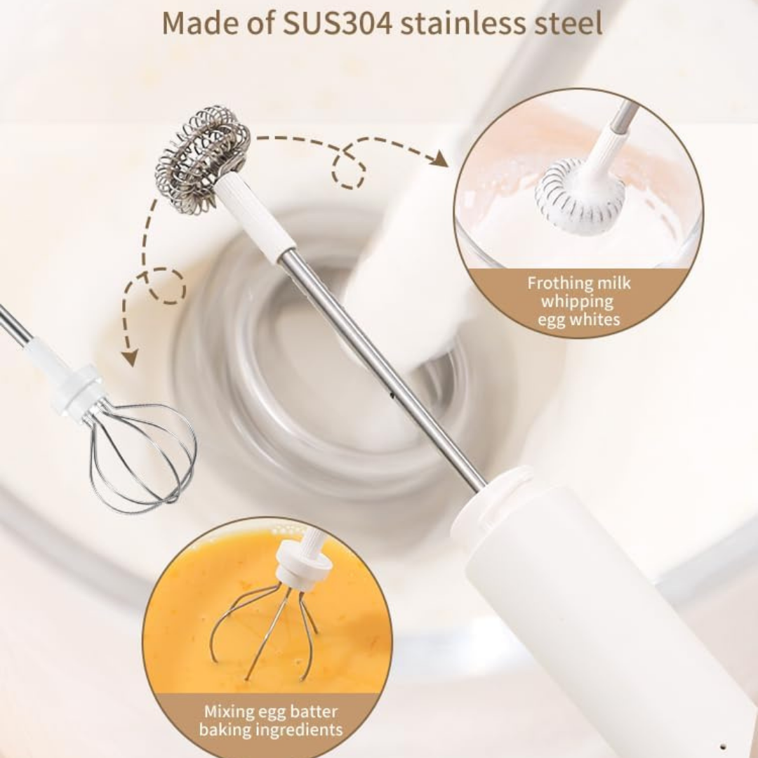 HOMERO Multi-Functional Rechargeable Multi Speed Electric Milk Frother and Stainless Steel Whisk
