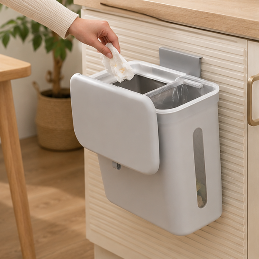 Double Compartment Hanging Kitchen Waste Bin With Lid (9L)