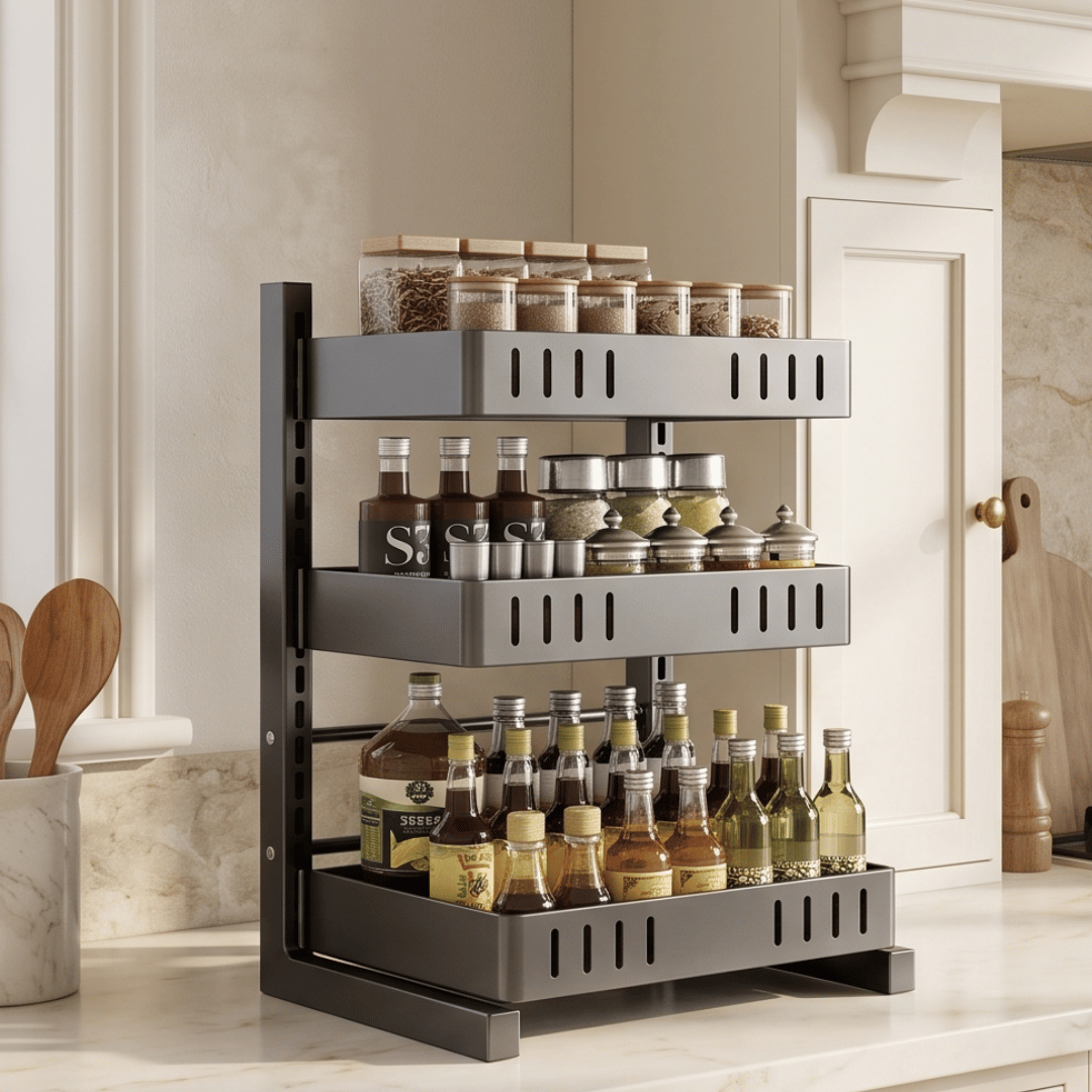 Adjustable Multi-Layer Spice Storage Rack Kitchen Organizer