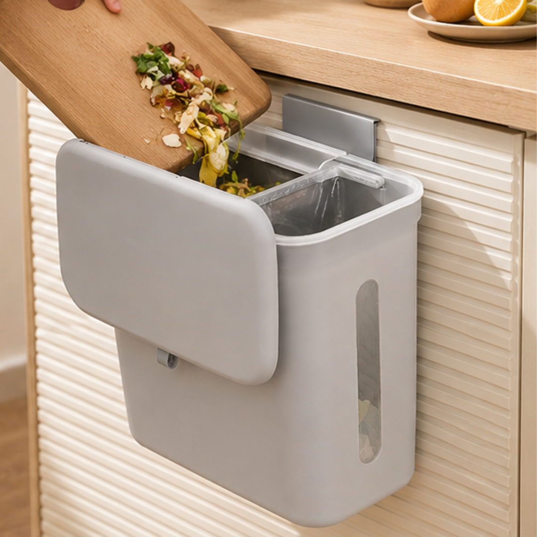 Double Compartment Hanging Kitchen Waste Bin With Lid (9L)