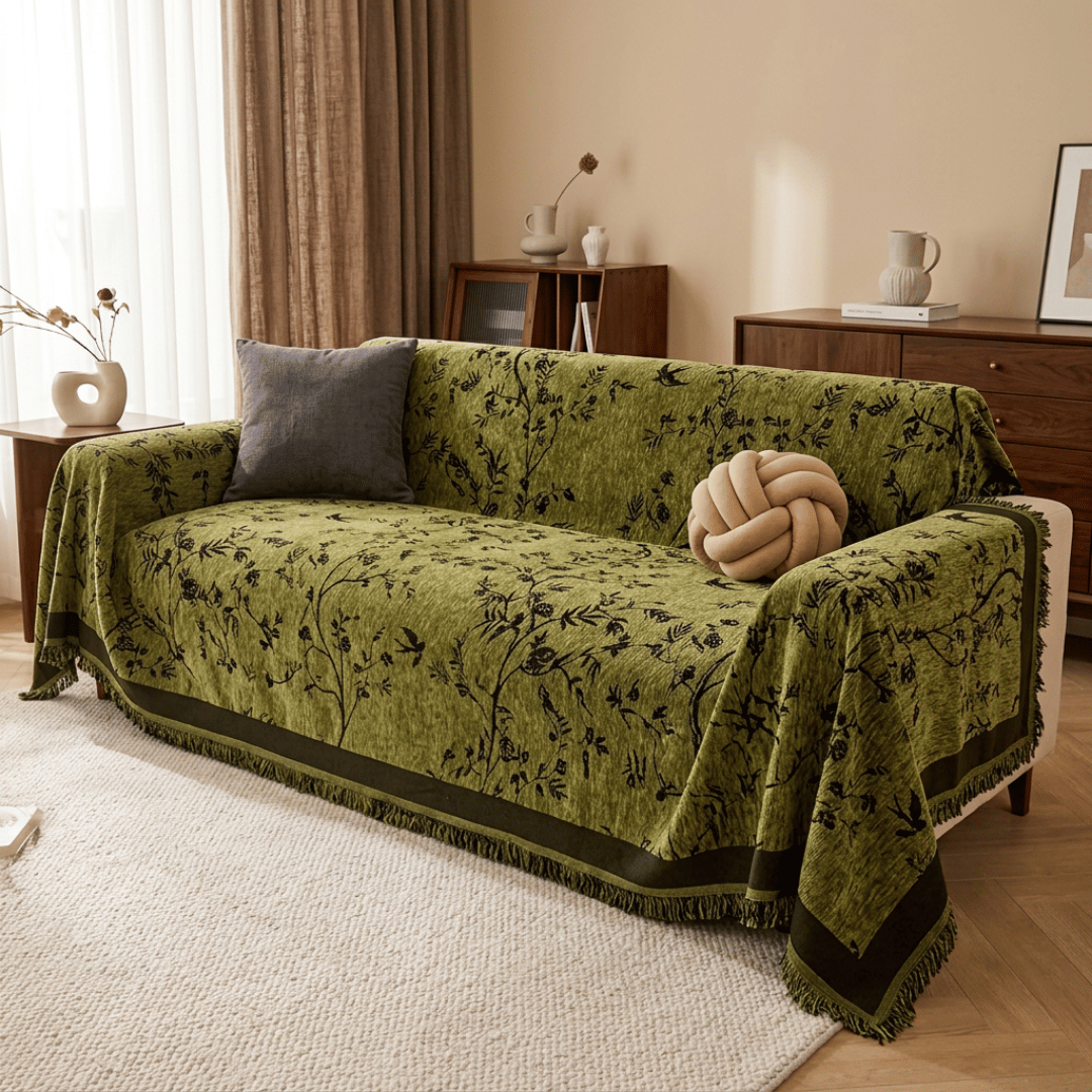 Flower Pattern Luxury Chenille Fabric Reversible Sofa Cover