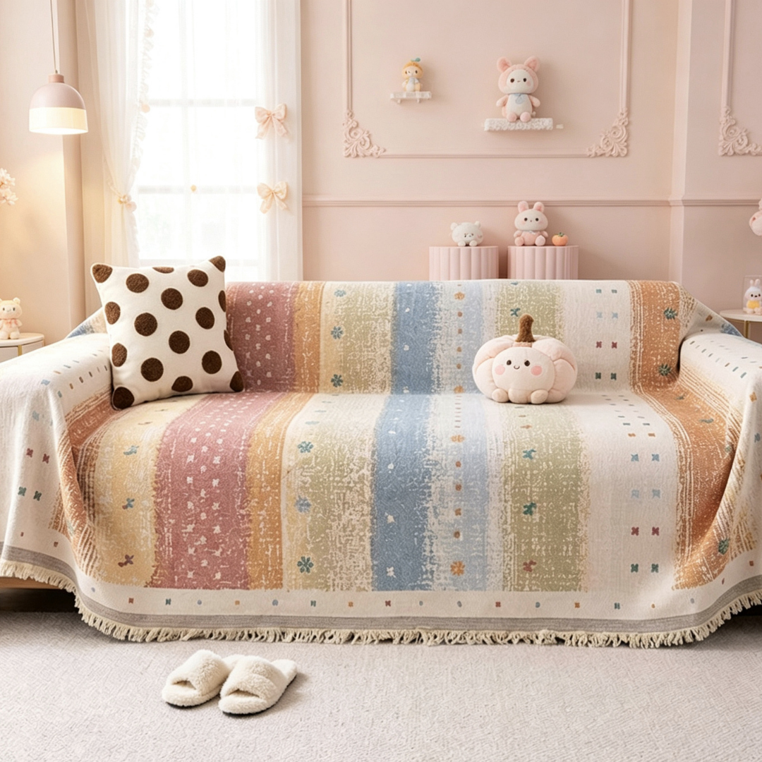 Soft Chenille Throw Sofa Cover with Elegant Floral Pattern