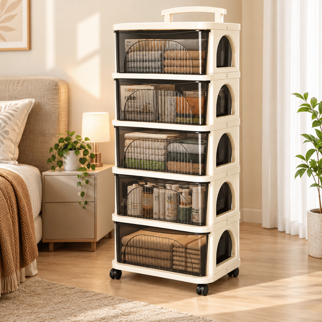 Multi-Use Trolley Rolling Organizer Cabinet With Drawers