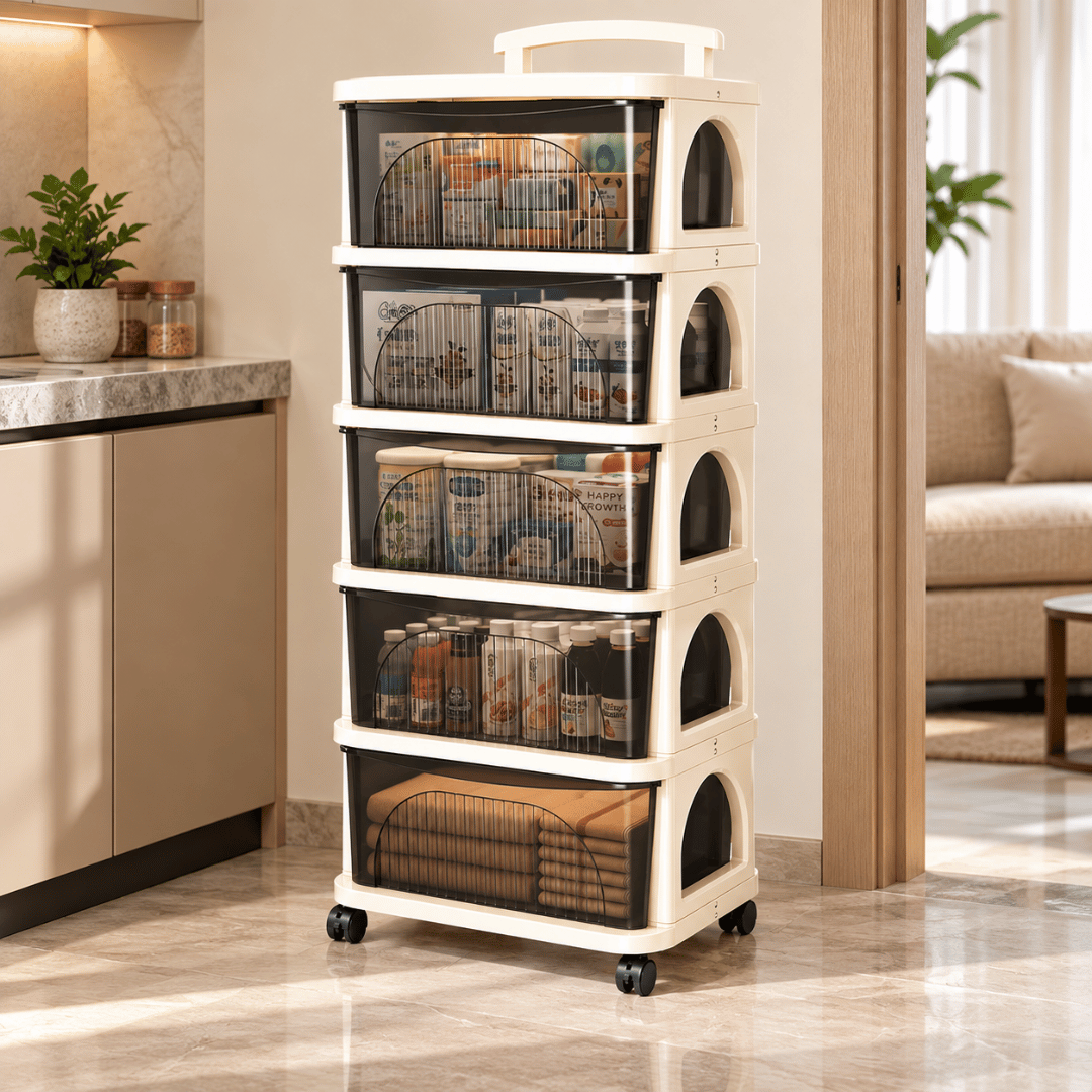 Multi-Use Trolley Rolling Organizer Cabinet With Drawers