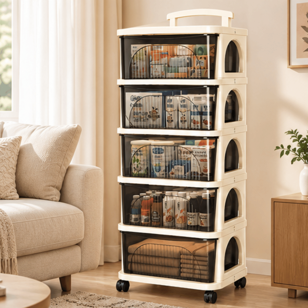 Multi-Use Trolley Rolling Organizer Cabinet With Drawers