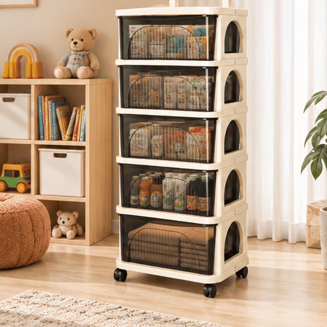 Multi-Use Trolley Rolling Organizer Cabinet With Drawers