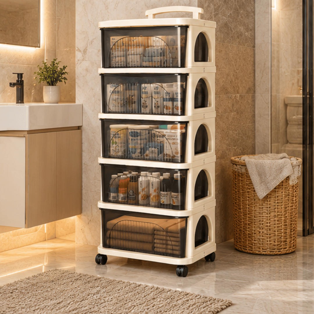 Multi-Use Trolley Rolling Organizer Cabinet With Drawers