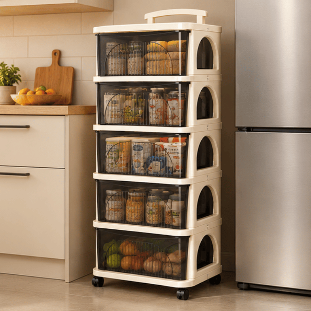 Multi-Use Trolley Rolling Organizer Cabinet With Drawers