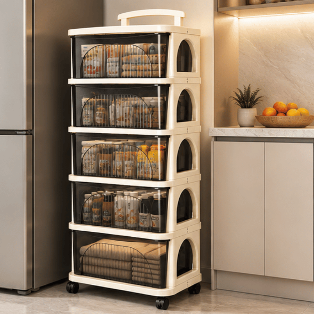 Multi-Use Trolley Rolling Organizer Cabinet With Drawers