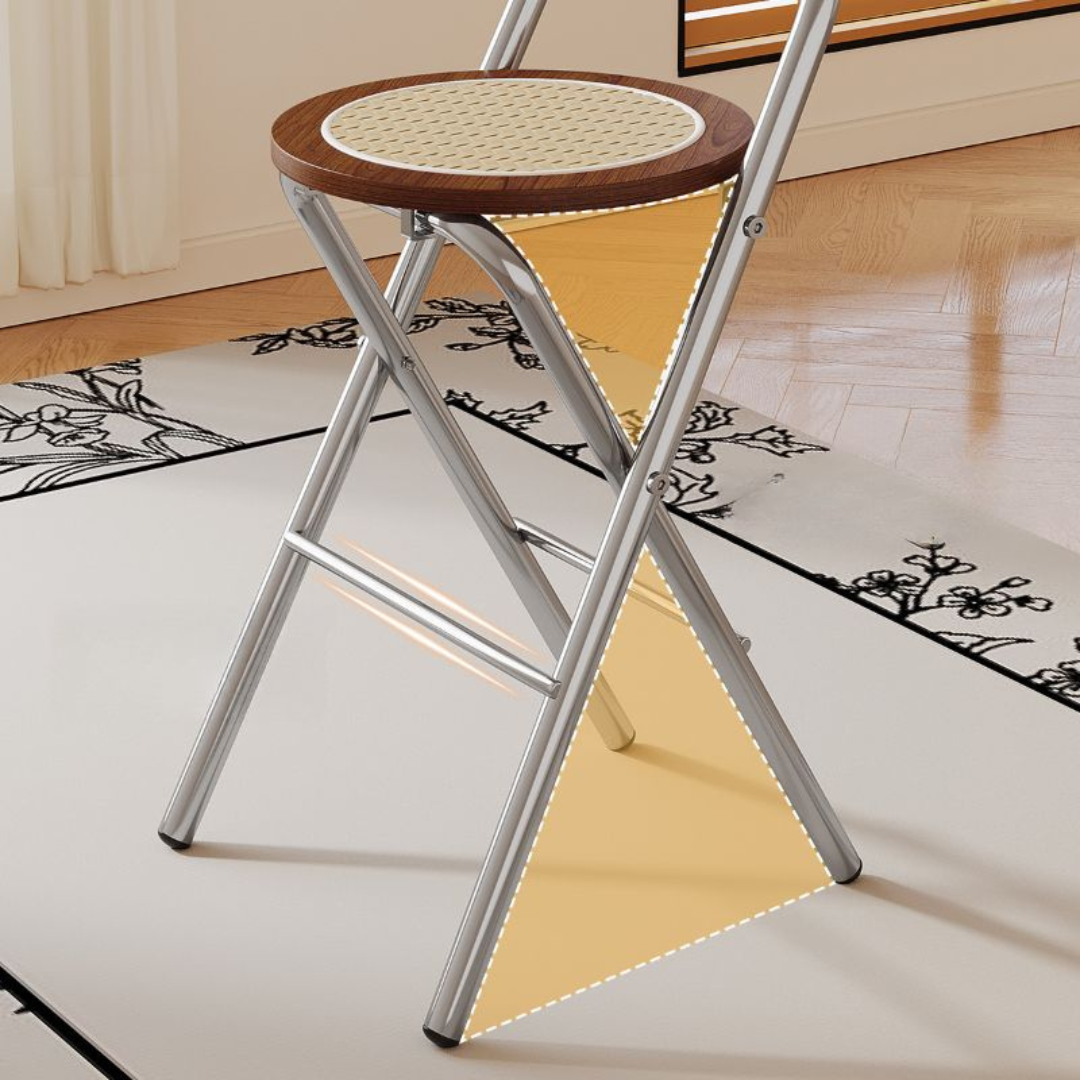 HOMERO Japanese Retro Rattan Folding Dining Chair with Solid Wood Frame (Brown)