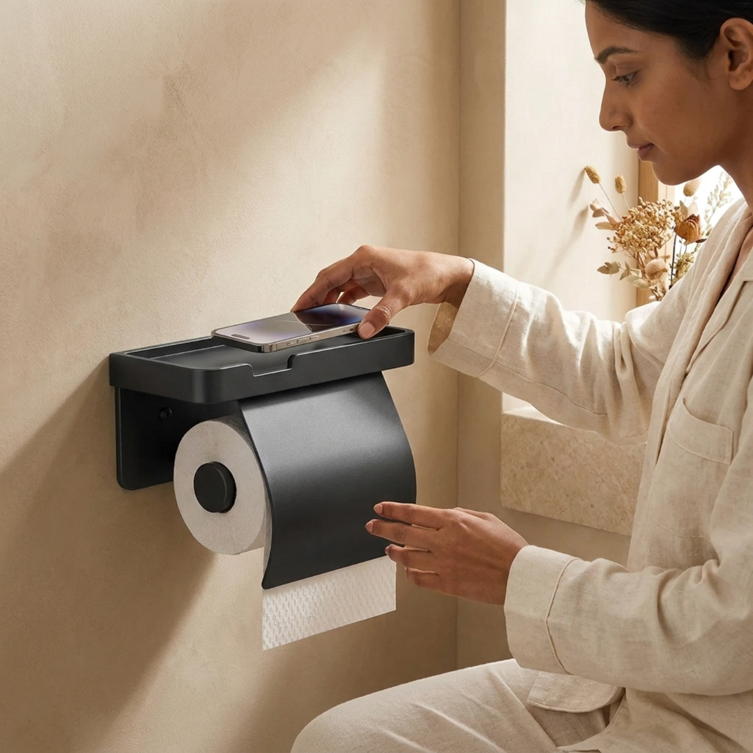 Premium Wall Mounted Toilet Paper Holder Waterproof Shelf