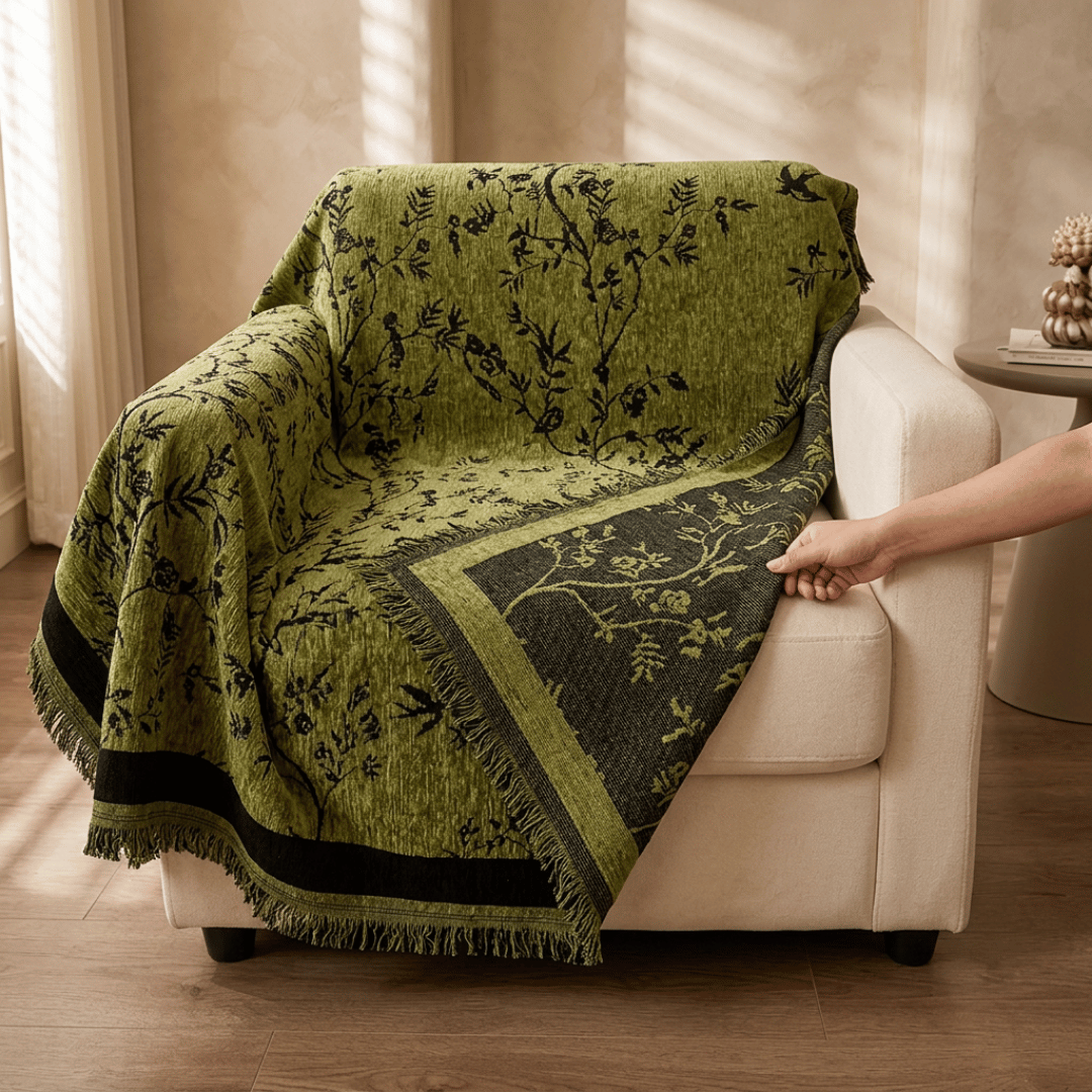 Flower Pattern Luxury Chenille Fabric Reversible Sofa Cover