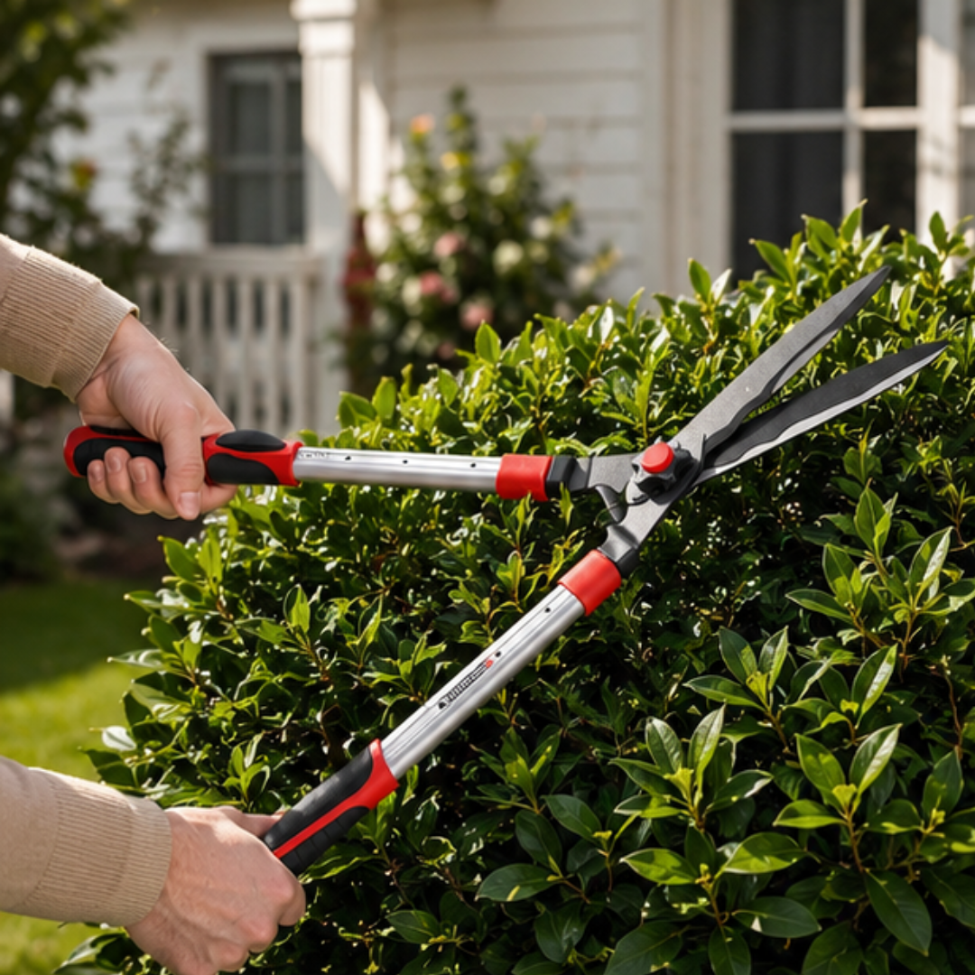 Heavy Duty Extendable Garden Hedge Shears with Wavy Steel Blade