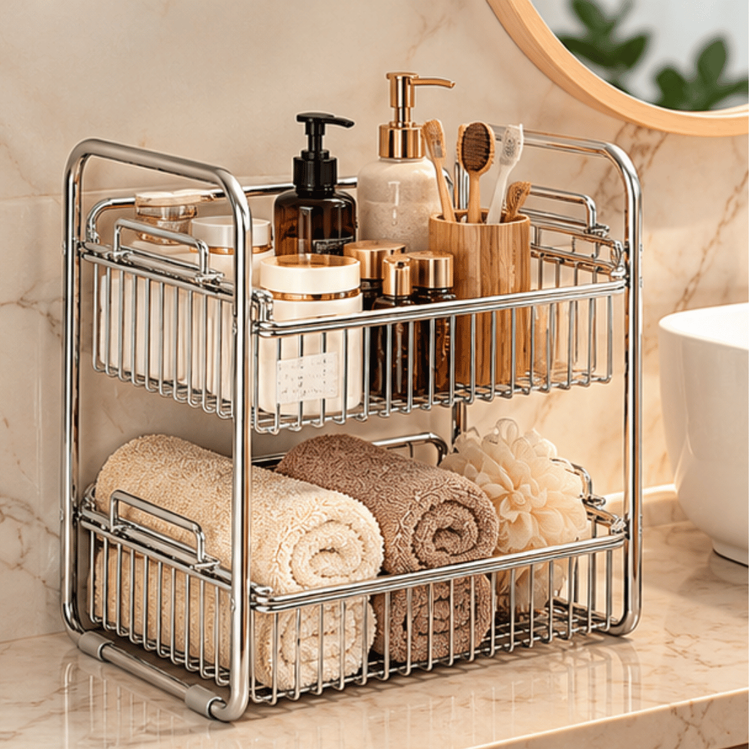 Premium 304 Stainless Steel Two Tier Countertop Storage Organizer Rack