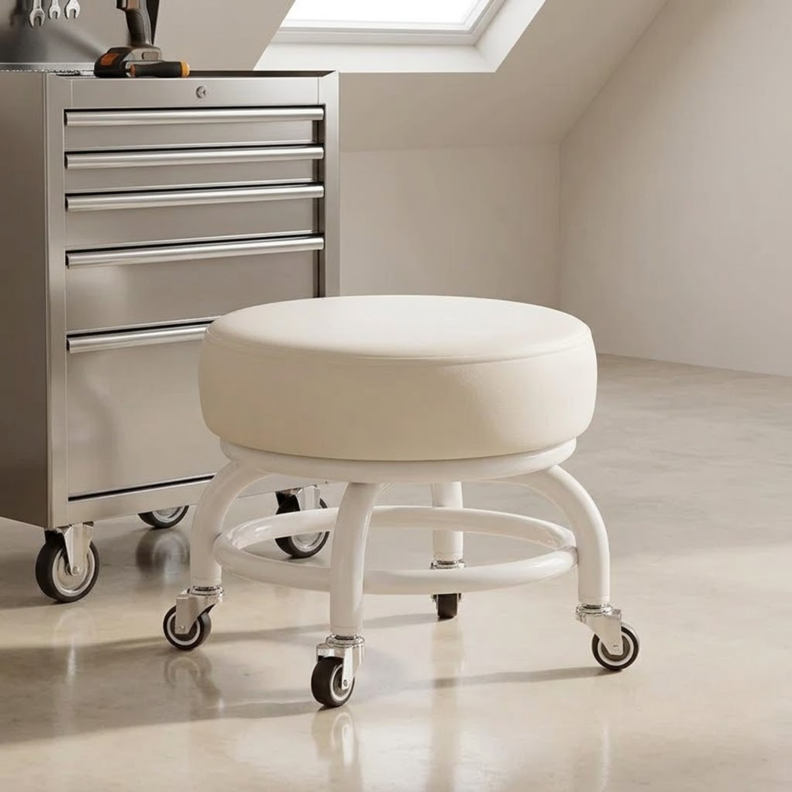 360° Rotating PU Cushion Seat Rolling Stool
