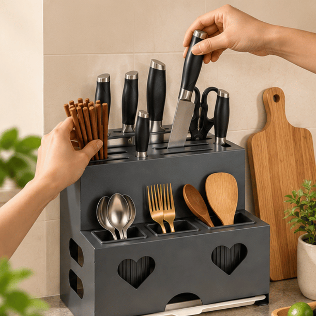 Wall Mounted Kitchen Knife Holder and Chopstick Organizer