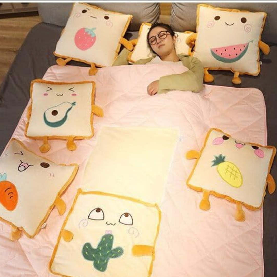 Homero 3D Cute Toast Pillow Blanket 2 in 1  Foldable Plush Quilt