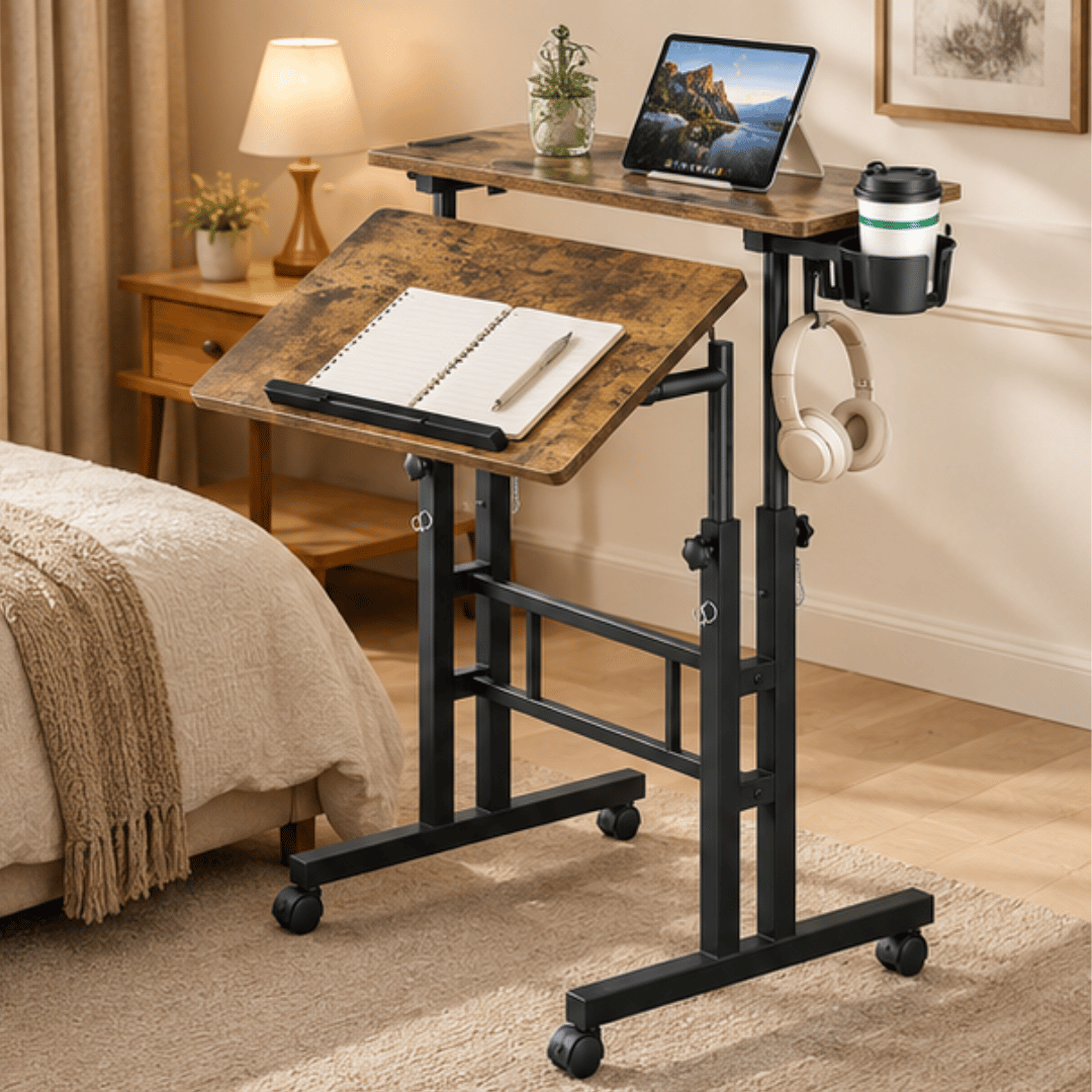 Multipurpose Height Adjustment Standing Laptop Desk with Tilting Tabletop & Hidden Wheels