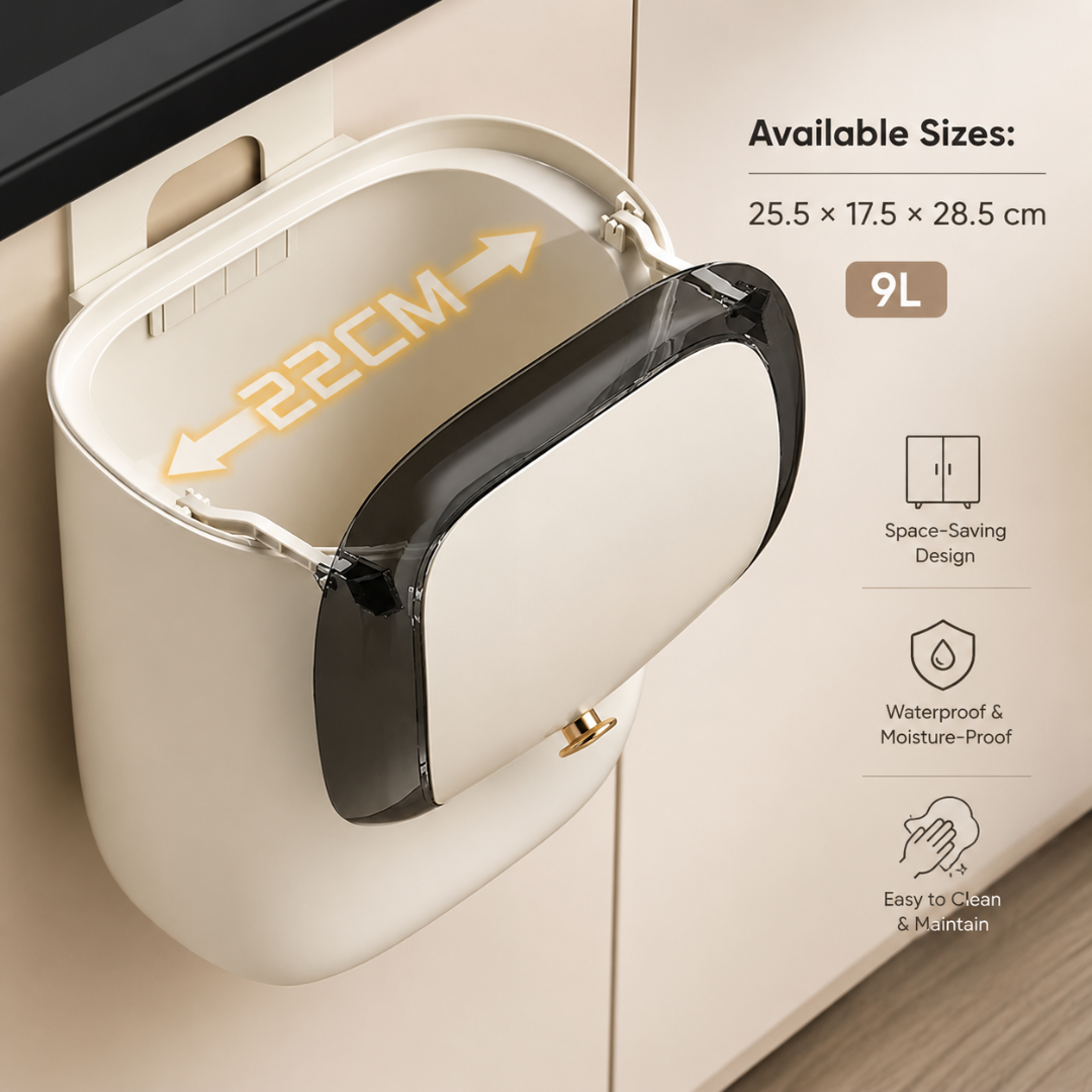 Multi Purpose Wall-Mount Wide Opening Waste Bin with Sliding Lid