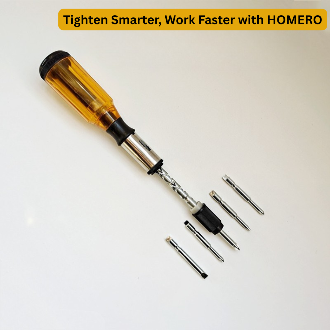 HOMERO Ergonomic Handle Push Pull Ratchet Screwdriver with 5 Heads