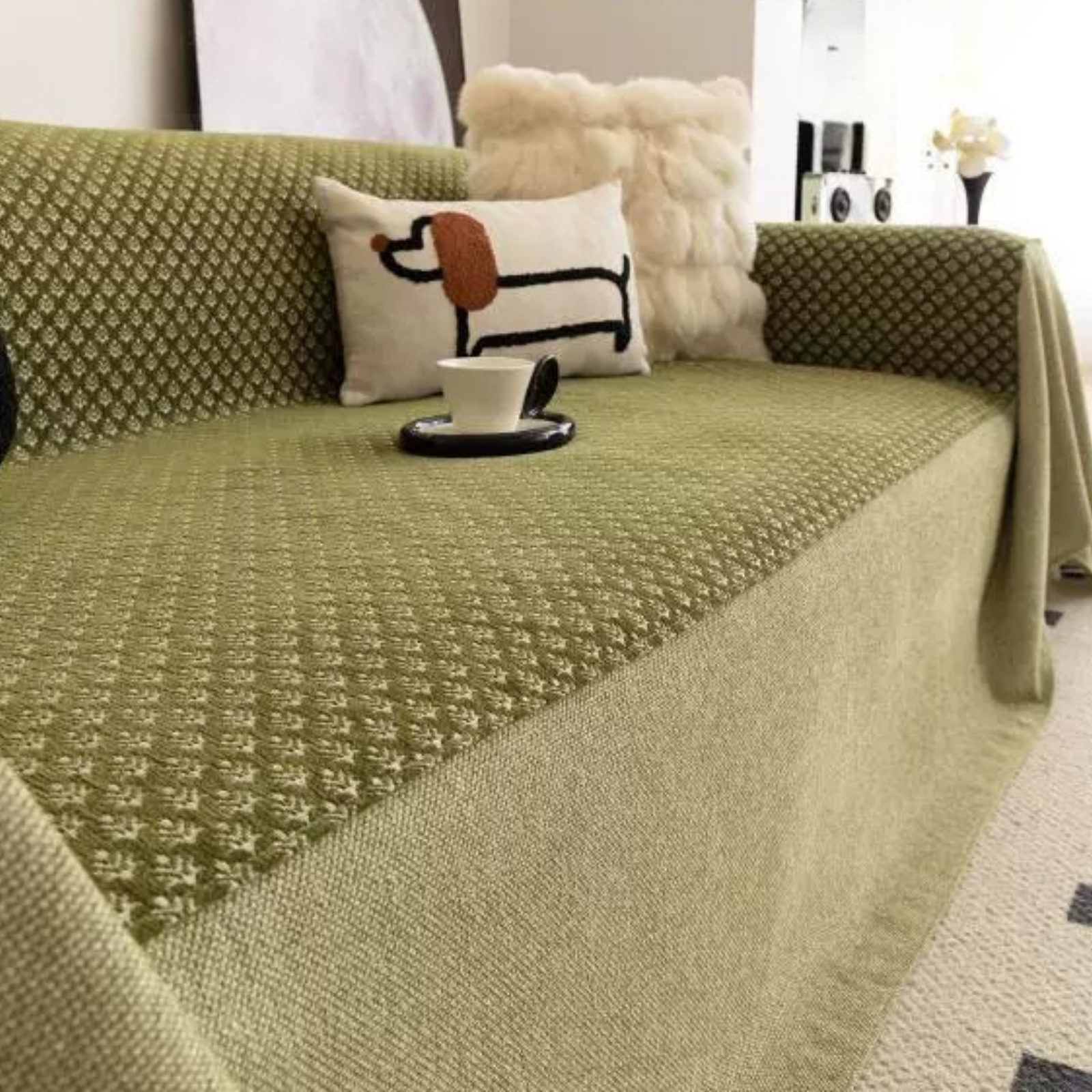 Soft Breathable Chenille Waffle Sofa Throw Cover with Elegant Tassel Finish