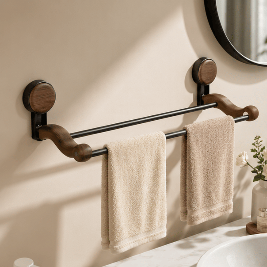 Double Row Natural Wood Towel Rack