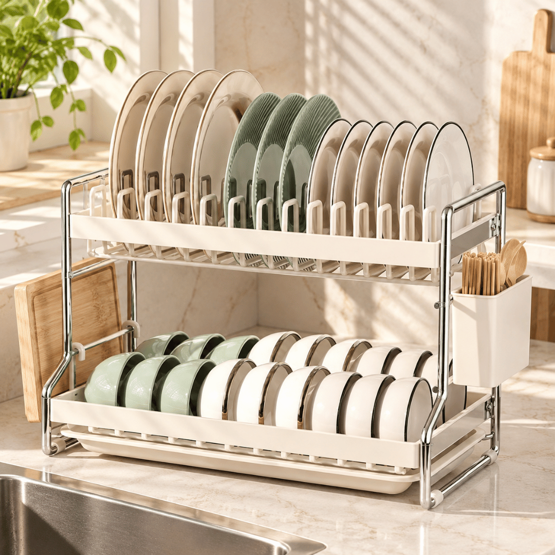 Multifunctional Kitchen Dish Organizer with Removable Drain Tray