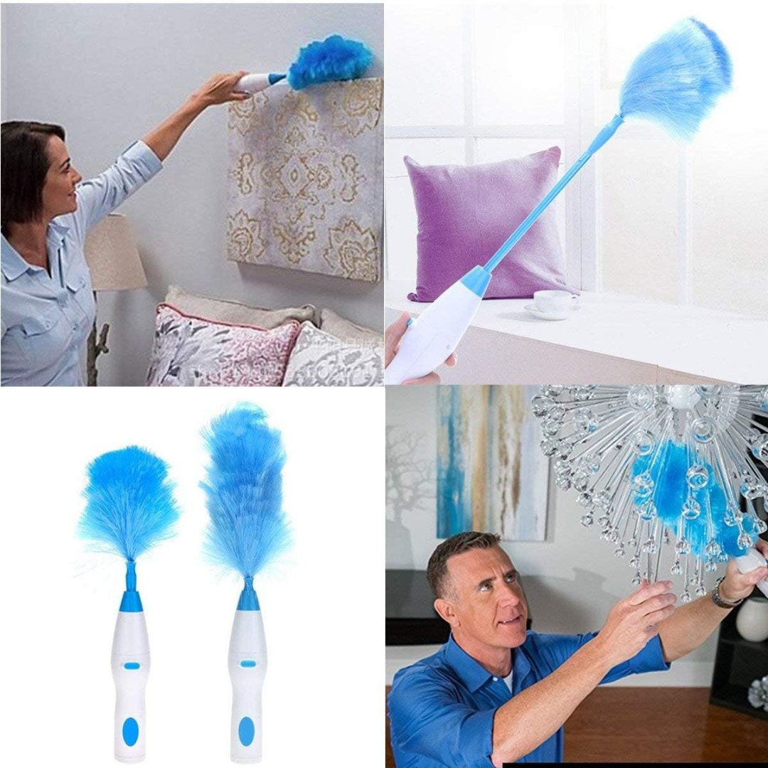 Extendable Electric Spin Feather Duster with Dual Brush Heads