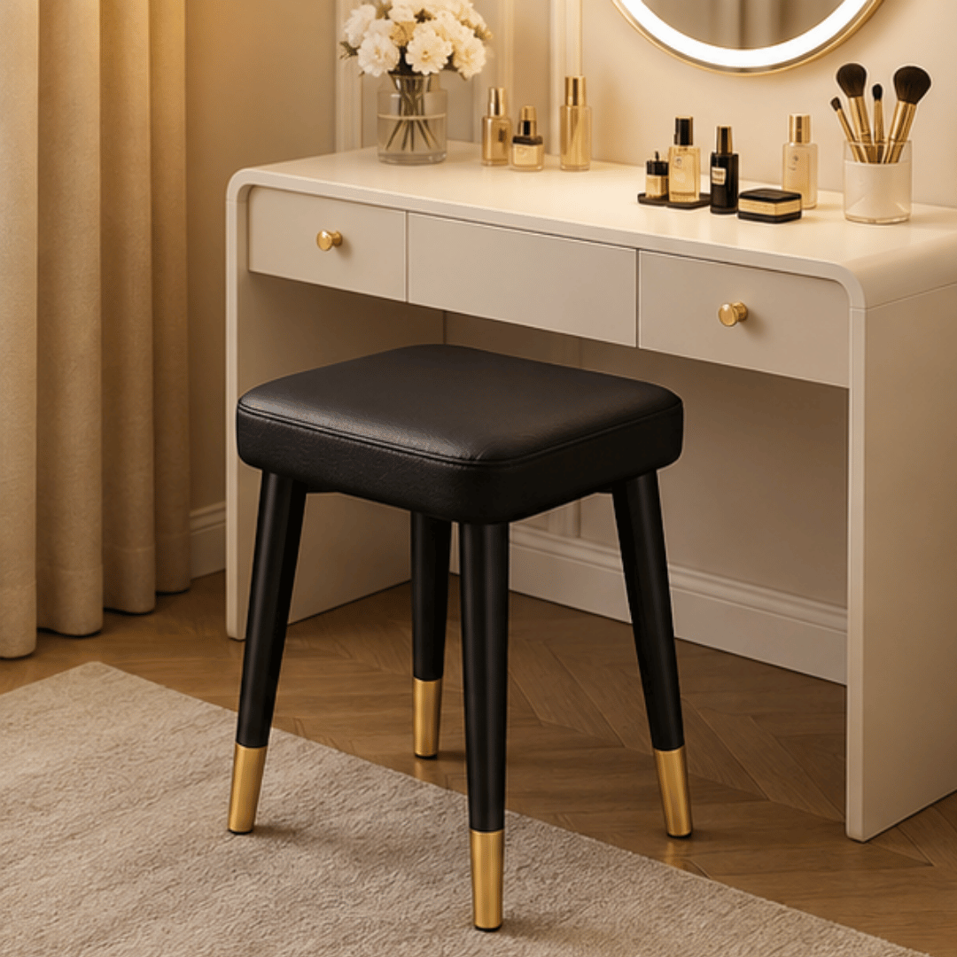 Premium Stackable PU Leather Comfortable Padded Gold Metal Legs Stool