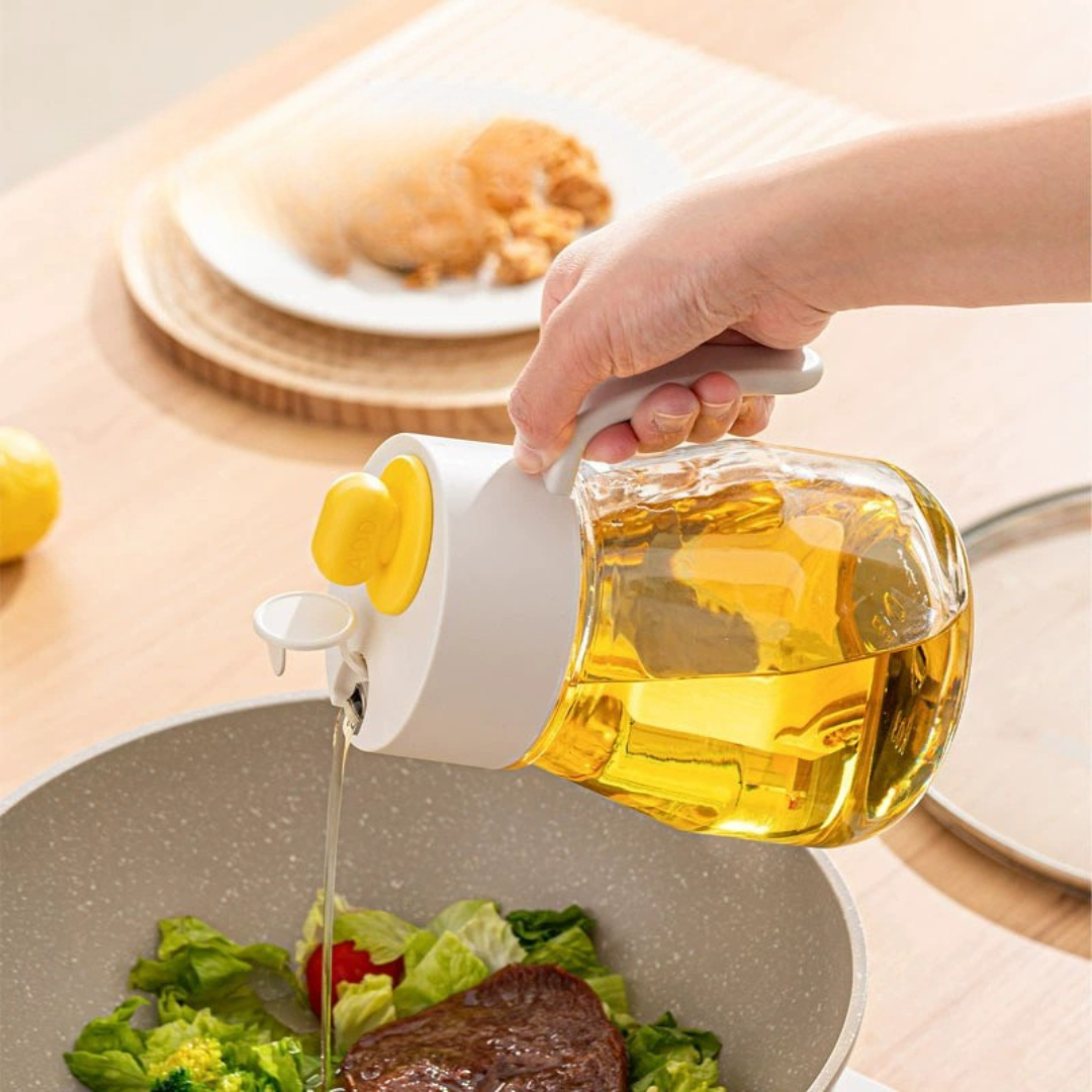 Automatic Flip Lid Glass Oil Dispenser Bottle - 900ml