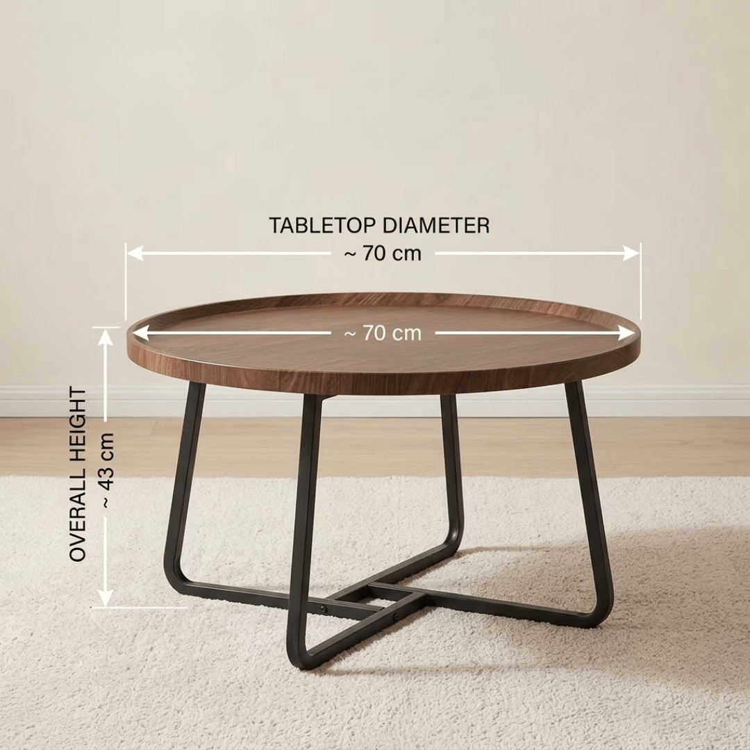 Modern Cocoa Wood Metal Frame Round Coffee Table