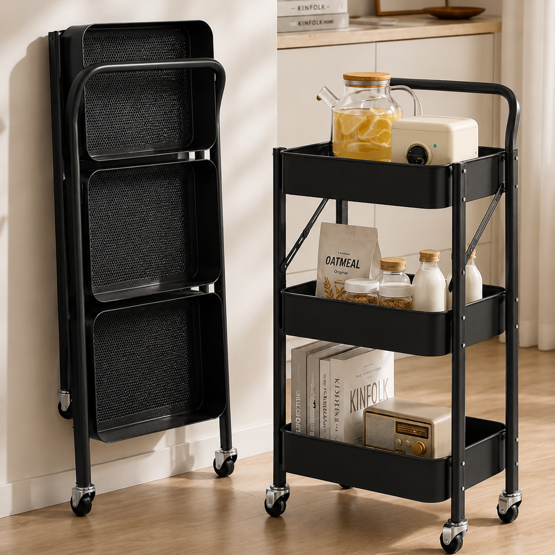 Homero Multi Tier Foldable Design Rolling Utility Storage Cart