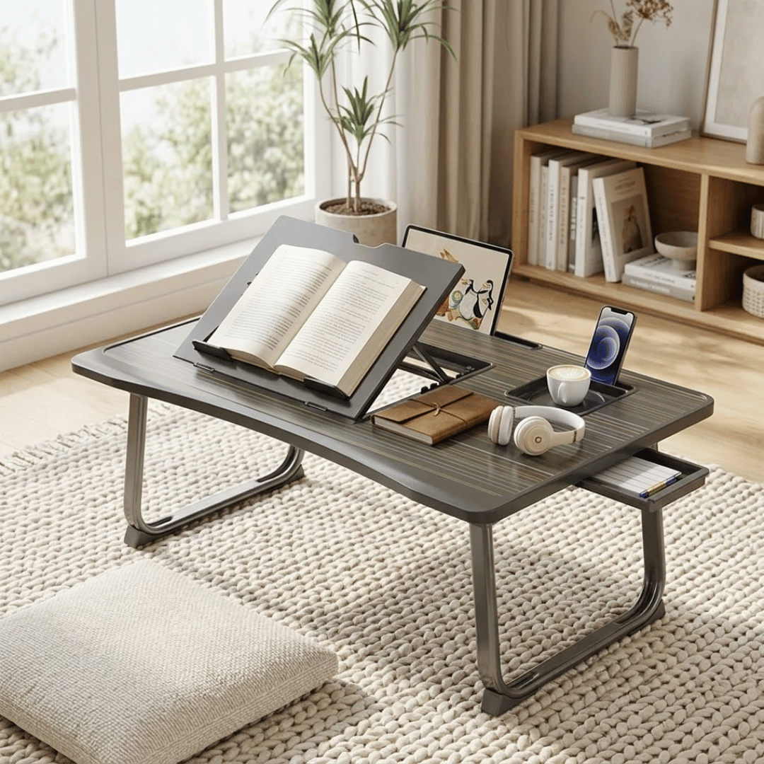 Multipurpose Wooden Laptop Desk with Tilting Panel and Foldable Legs