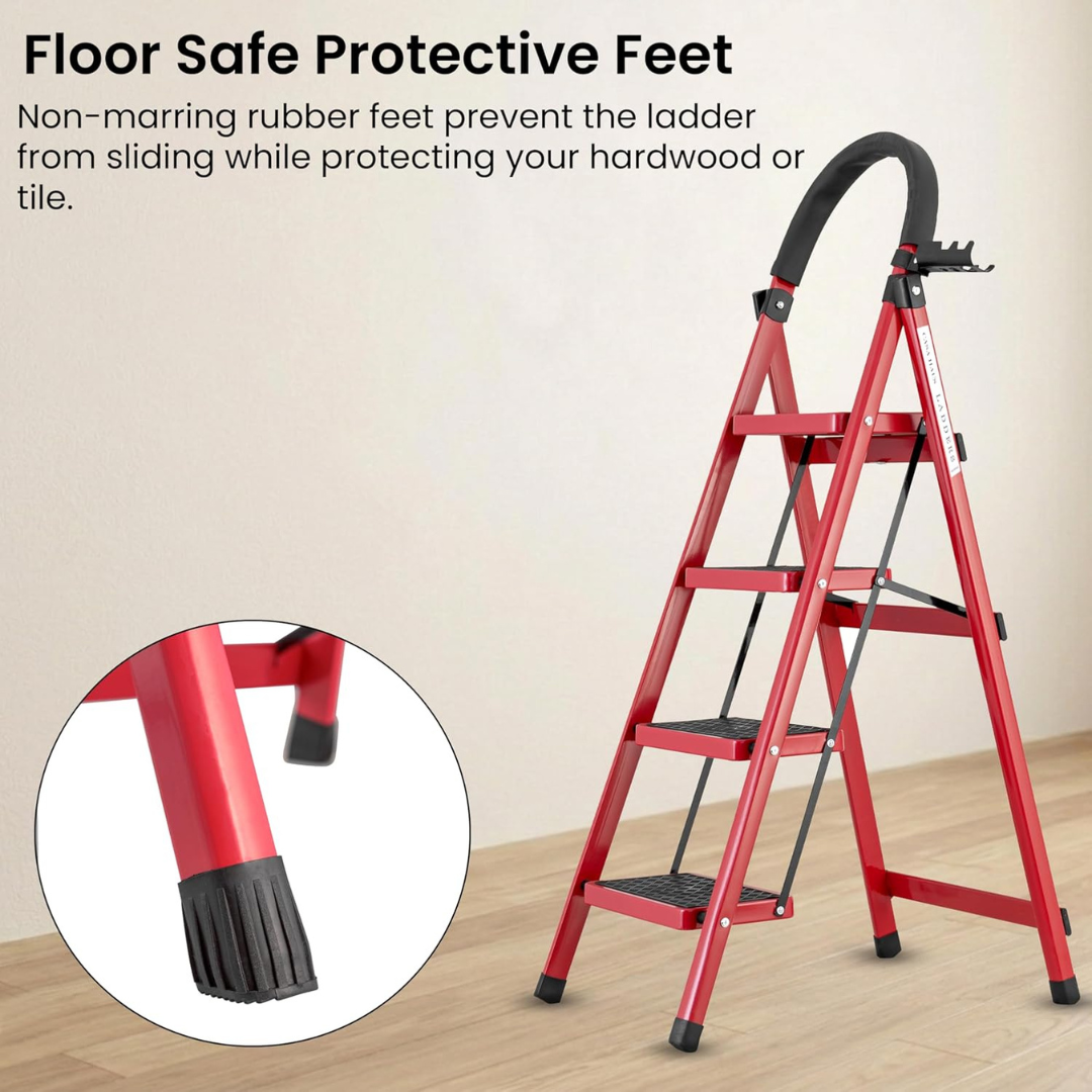 Heavy Duty Foldable Steel Step Ladder with Tool Tray and Safety Hand Grip