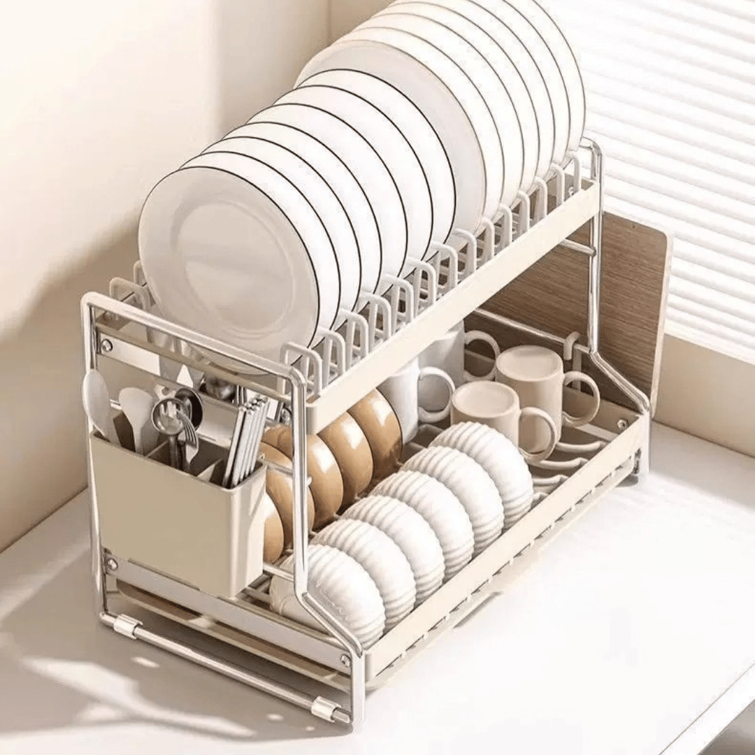 Multifunctional Kitchen Dish Organizer with Removable Drain Tray