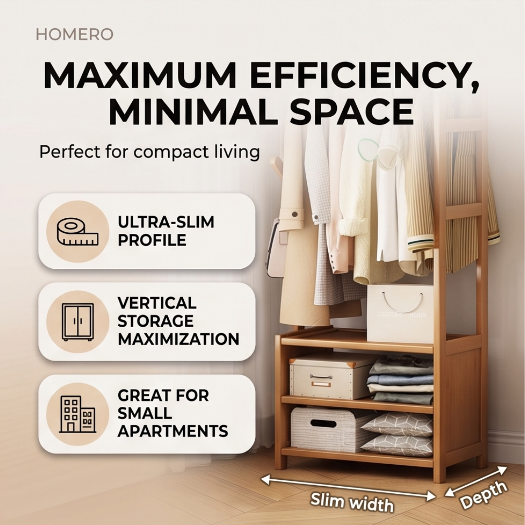 Modern Wooden Garment Rack with Storage Shelves Clothes Organizer