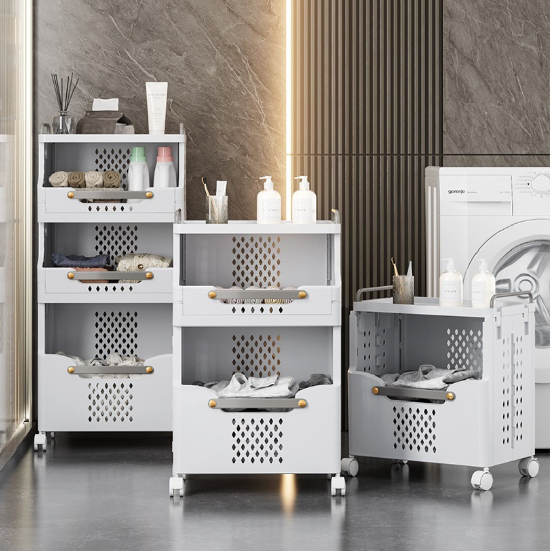 HOMERO 4 Layer Foldable Storage Cart with Wheels for Home & Kitchen