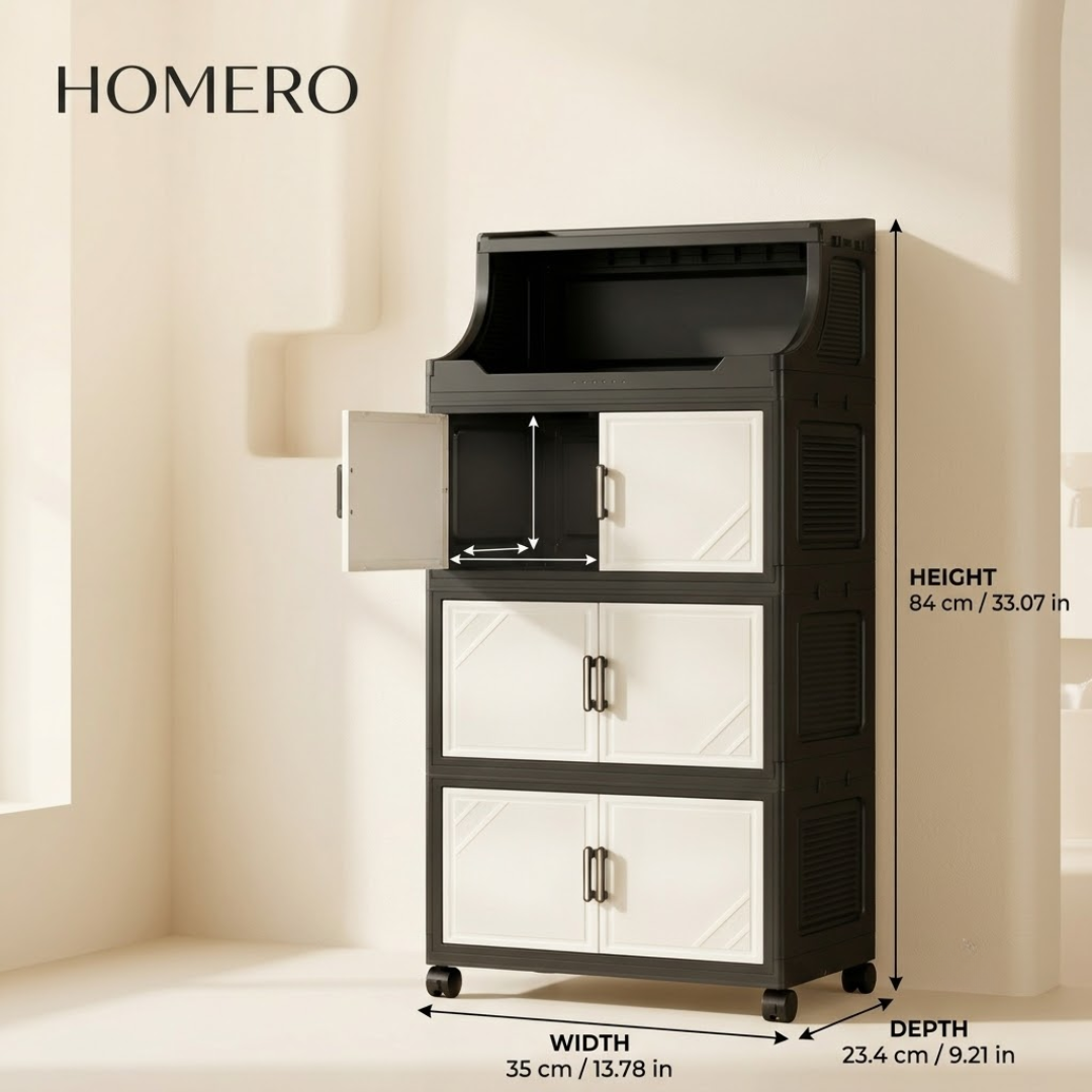 Multi Tier Folding Storage Cabinet with Wheels & Magnetic Doors