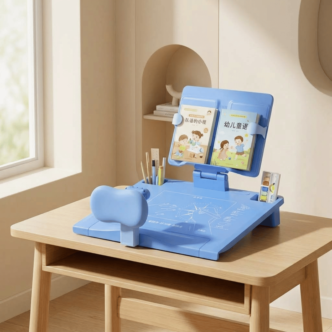 Kids Adjustable Posture Support Reading Stand Writing Board with Storage Compartments