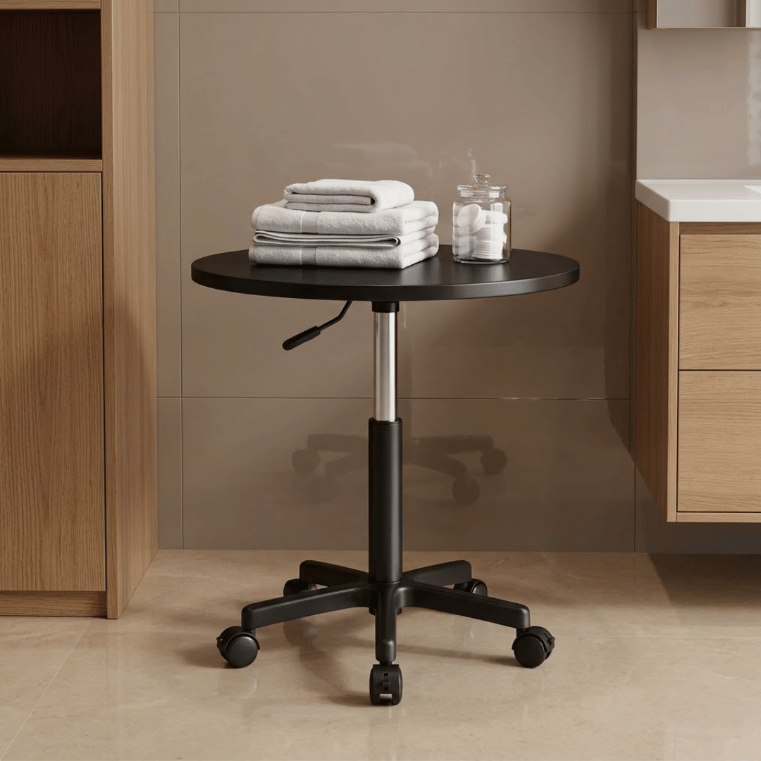 Multi-Use Adjustable Height Round Table With Wheels